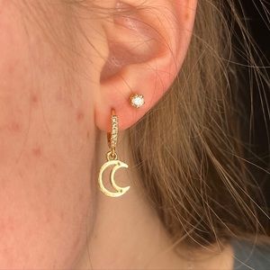dainty gold moon hoop earrings